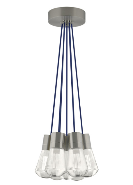 Visual Comfort Architectural 700TDALVPMC7US-LEDWD Alva 7 Light 4" Wide LED Multi Light Pendant with Blue Cord - Adjustable Color Temperature, Satin Nickel