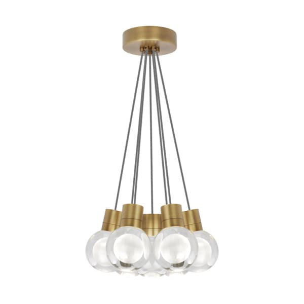 Visual Comfort Modern Collection 700TDMINAP7CINB-LEDWD Sean Lavin Mina 5 Inch Natural Brass LED Pendant 7 Light 2200K–3000K Crystal Black/White Cord