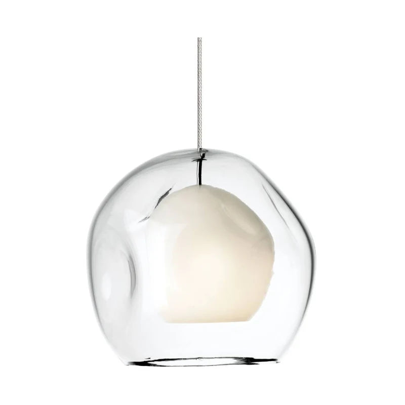 Visual Comfort Architectural 700FJJASCS Mini Jasper 1-Light 9" Pendant Clear and Opal Glass, Satin Nickel Finish, Freejack System, 12V