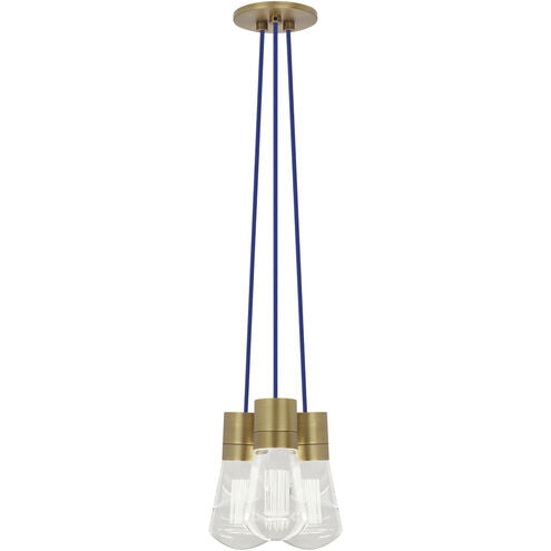 Visual Comfort Architectural 700TDALVPMC3UNB-LED930 Sean Lavin Alva LED 9" 3-Light Natural Brass Pendant Blue Cord LED 90 CRI 3000K