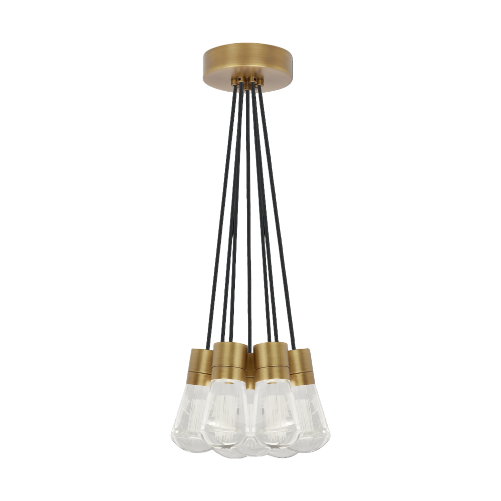 Visual Comfort Architectural 700TDALVPMC7BNB-LEDWD Sean Lavin Alva  LED 3.6" 7-Light Pendant Natural Brass 63W 90 CRI 3000K–2200K Black Cord