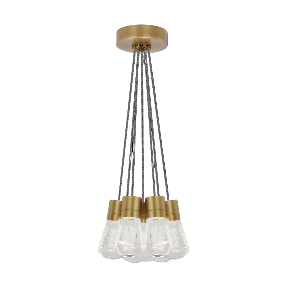 Visual Comfort Architectural 700TDALVPMC7INB-LEDWD Sean Lavin Alva  LED 3.6" 7-Light Pendant Natural Brass 63W 90 CRI 3000K–2200K Black/White Cord
