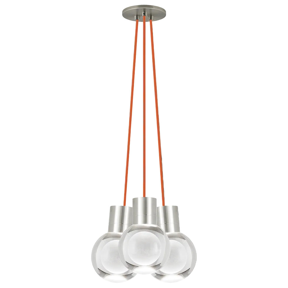 Visual Comfort Modern Collection 700TDMINAP3CRS-LEDWD Sean Lavin Mina 5 Inch Satin Nickel LED Pendant 3 Light 2200K–3000K Crystal Red Cord