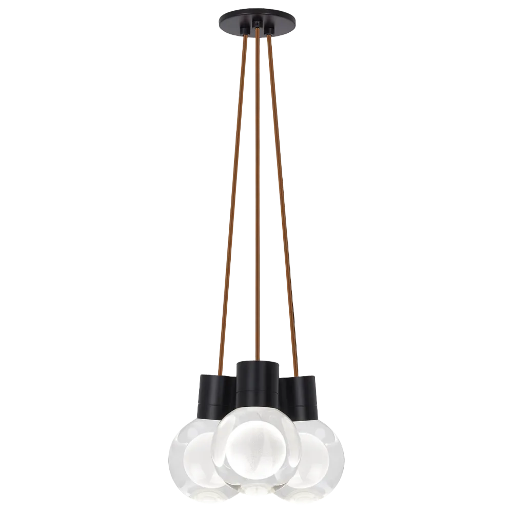 Visual Comfort Modern Collection 700TDMINAP3CYB-LED930 Sean Lavin Mina 5 Inch Black LED Pendant 3 Light 3000K Crystal Gray Cord