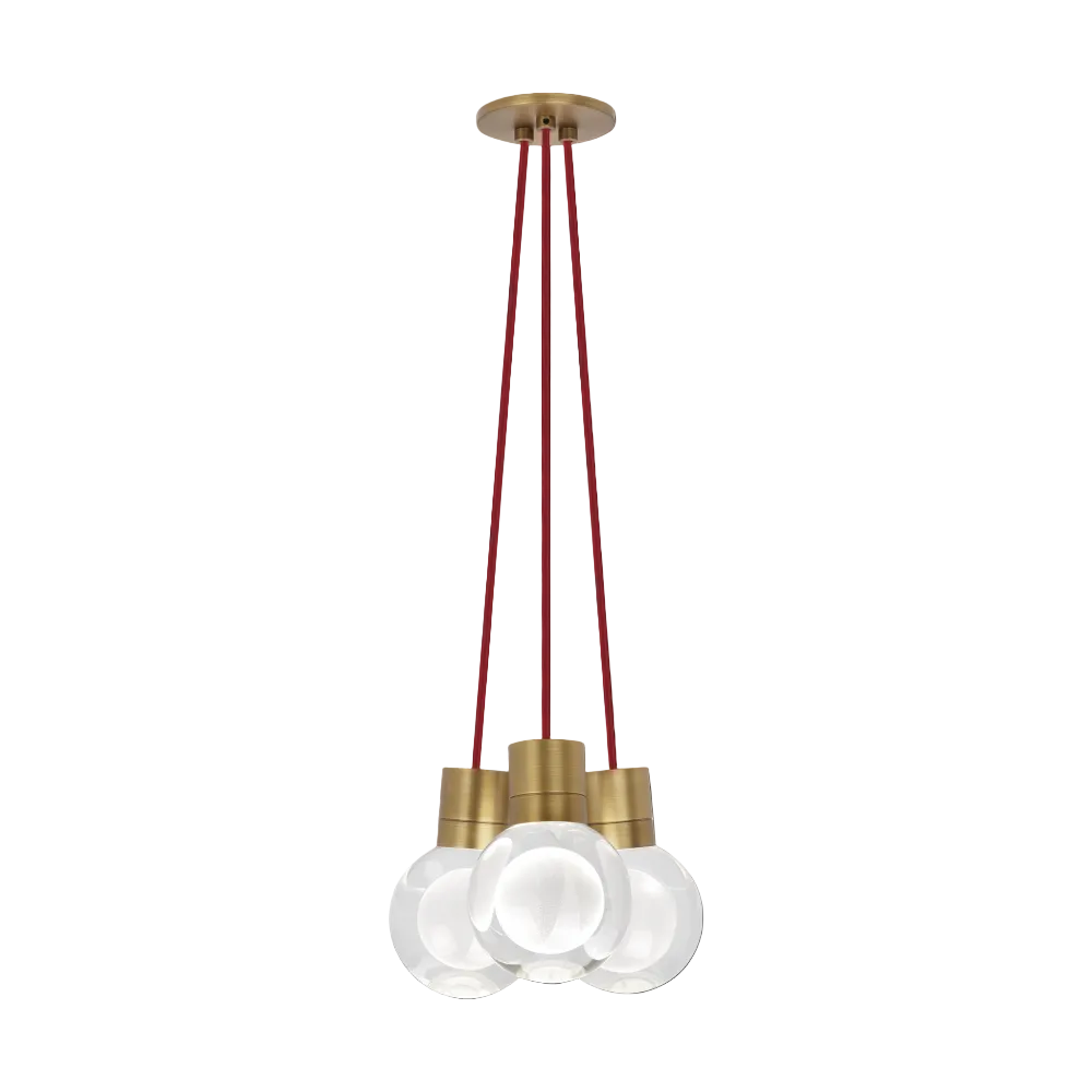Visual Comfort Modern Collection 700TDMINAP3CRNB-LED930 Sean Lavin Mina 5 Inch Natural Brass LED Pendant 3 Light 3000K Crystal Red Cord