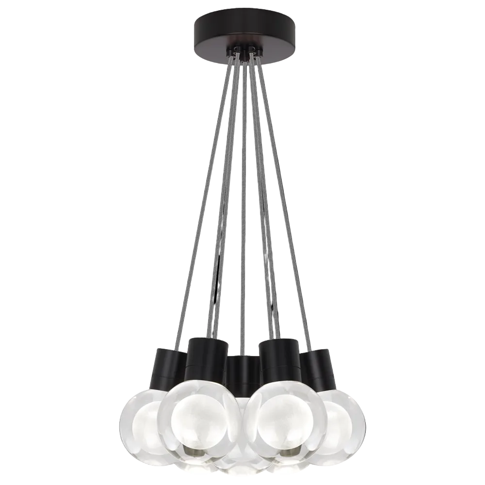 Visual Comfort Modern Collection 700TDMINAP7CIB-LED930 Sean Lavin Mina 7 LED 5 Inch Black Pendant 3000K Laser-Etched Crystal Black/White Cord