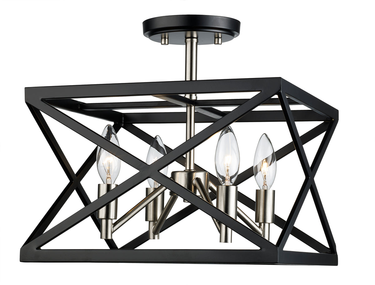 Trans Globe Lighting 71054 BK/BN Ackerman 4 light semi-flush mount ceiling light in black and brushed nickel