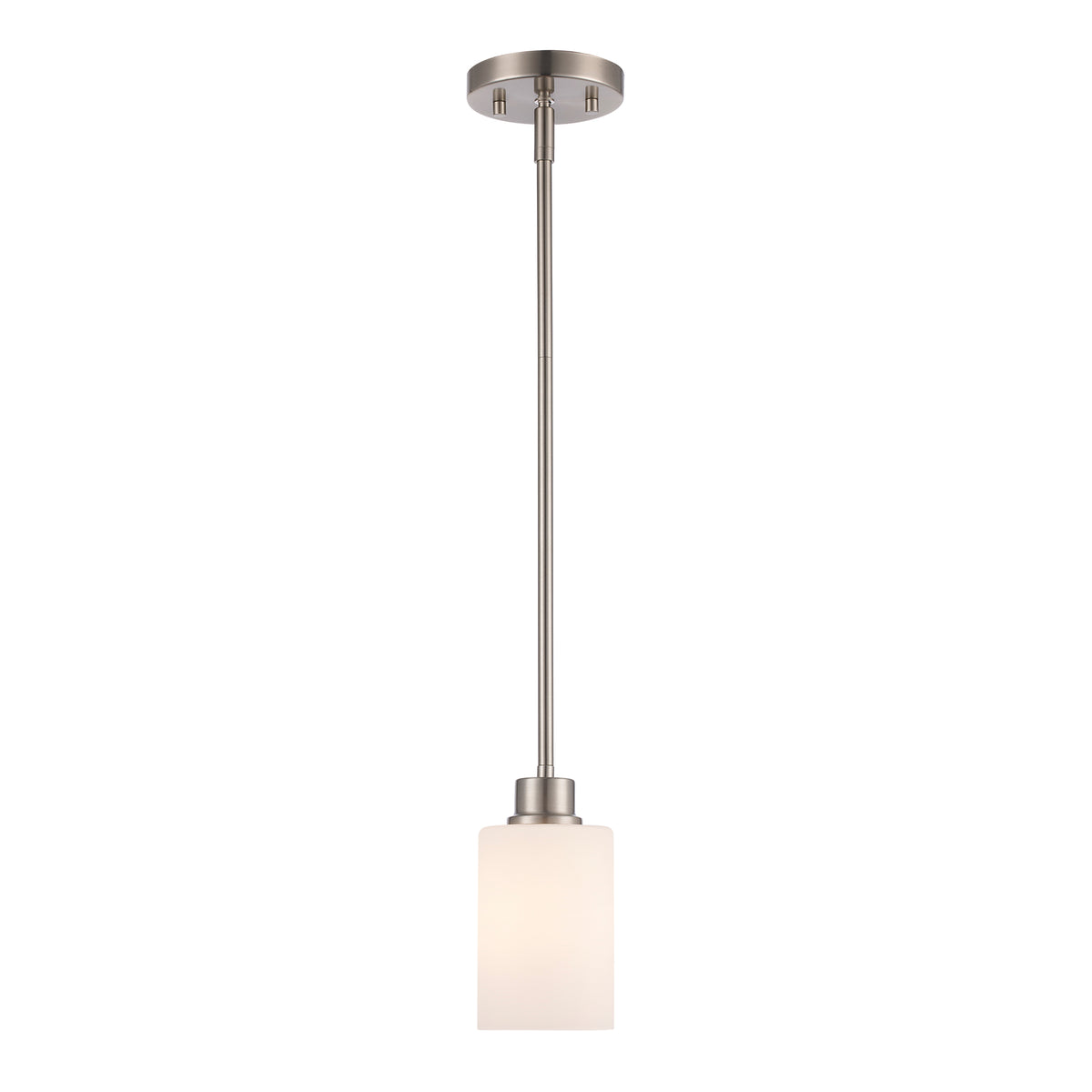 Trans Globe Lighting Kai 1 light brushed nickel mini pendant with frosted glass