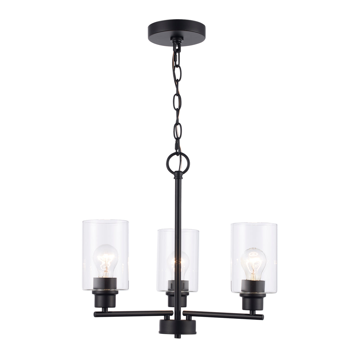 Trans Globe Lighting Kai 3 light black chandelier with clear glass shades