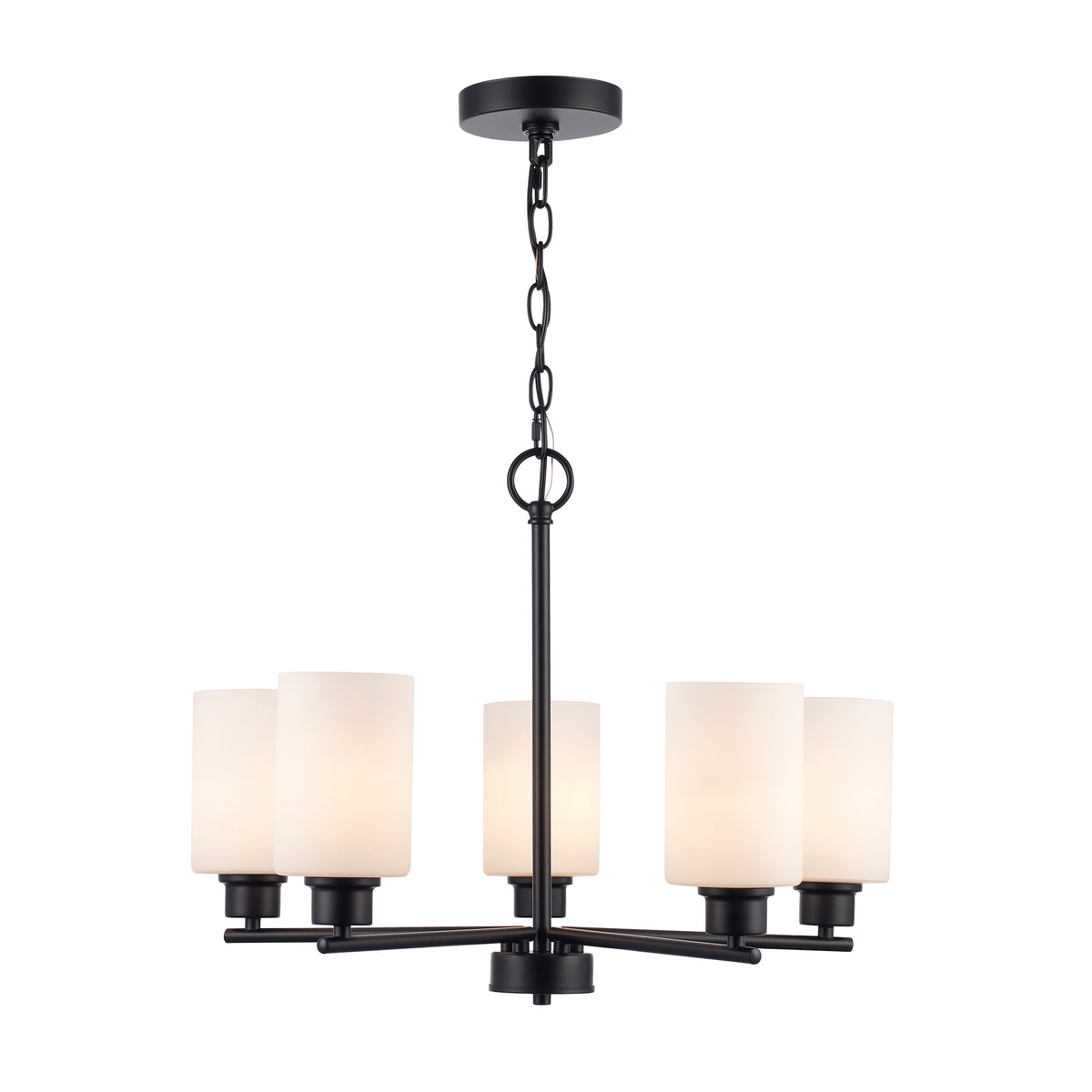 Trans Globe Lighting Kai 5 light chandelier in black with frosted glass