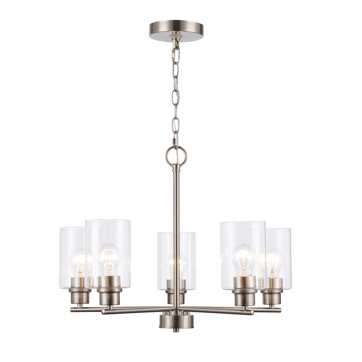 Trans Globe Lighting 72025 BN Kai 5 Light Brushed Nickel Chandelier with Clear Glass