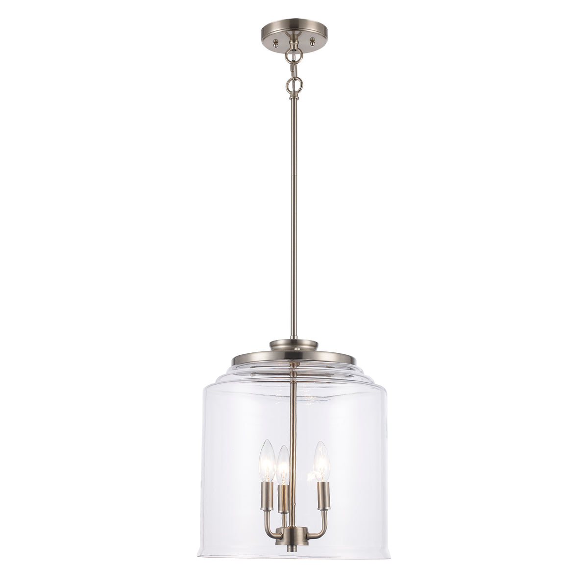 Trans Globe Lighting Zoe 3 light brushed nickel pendant with clear glass