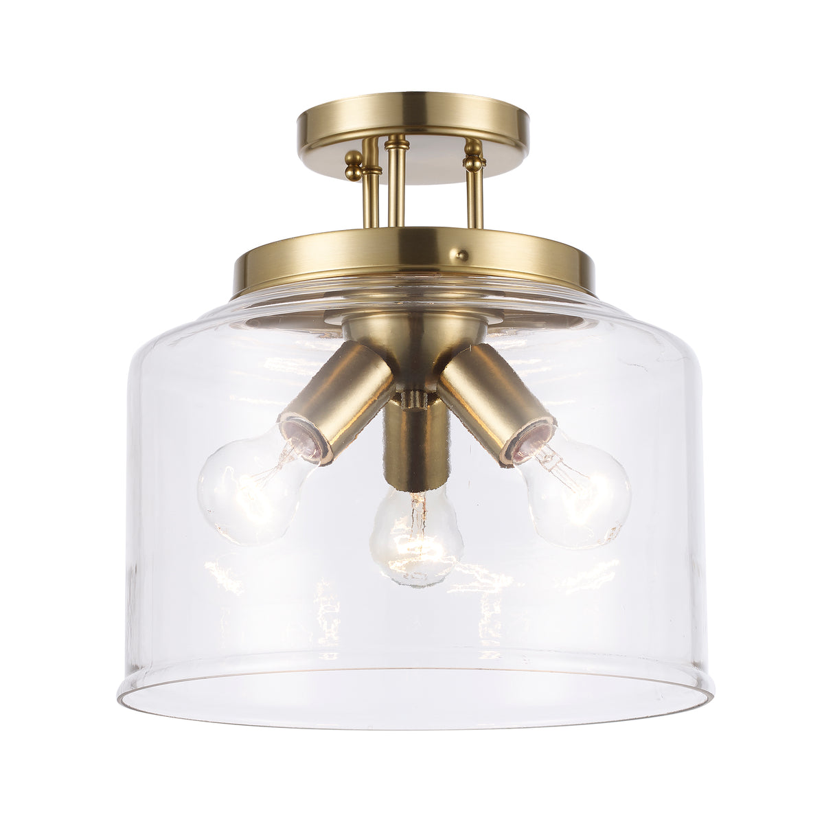 Trans Globe Lighting 72057-3 AG Zoe 3 Light Antique Gold Semi-Flush Mount Ceiling Light with Clear Glass