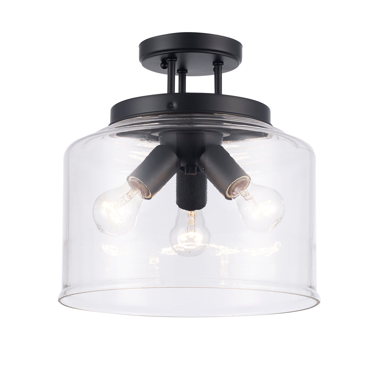 Trans Globe Lighting Zoe 3 light black semi-flush mount ceiling light with clear glass