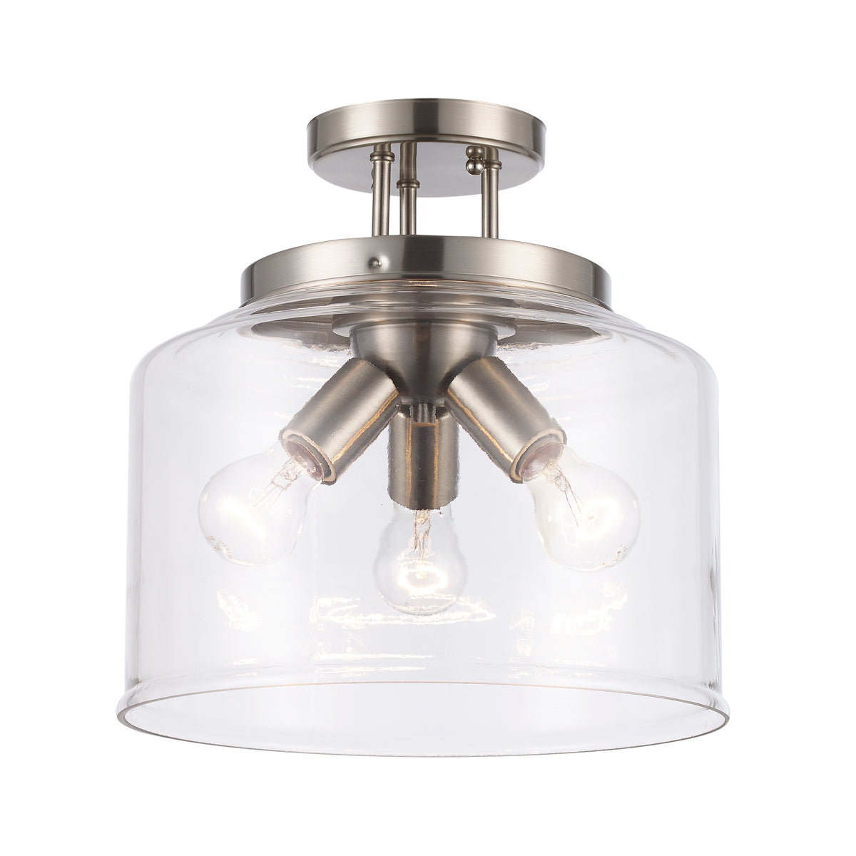 Trans Globe Lighting Zoe 3 light semi-flush mount ceiling light in brushed nickel with clear glass