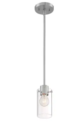 Nuvo 60-7170 Sommerset Series Mini Pendant Light w/ Clear Glass, Wattage 60W, Brushed Nickel