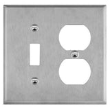 Enerlites 771121 Combination Toggle And Duplex Receptacle Two-Gang Metal Wall Plate, Silver Finish