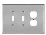 Enerlites 771221O Combination Two Toggles And Duplex Receptacle Three-Gang Metal Wall Plate, Oversize, Stainless Steel Finish