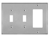 Enerlites 771231 Combination Two Toggles And Decorator/GFCI Three-Gang Metal Wall Plate, Silver Finish