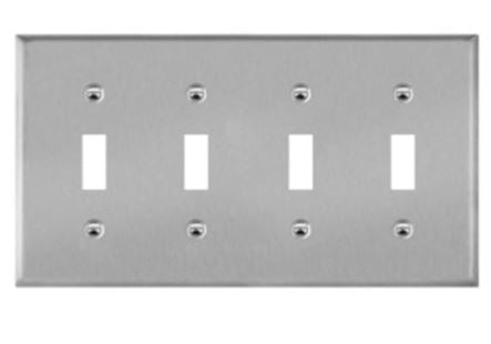 Enerlites 7714 Toggle Switch 4-Gang Metal Wall Plate, Silver Finish