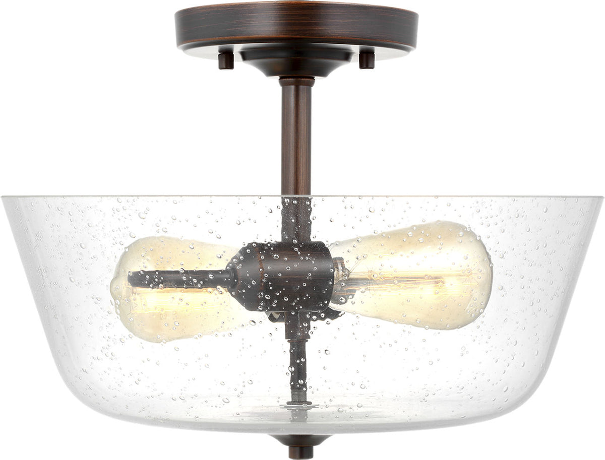 Generation Lighting Belton 2 light bronze semi-flush mount ceiling light with clear seeded glass