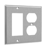 Enerlites 772131 Commercial 2-Gang Combo Metal Plate Duplex Receptacle/Decorator GFCI Stainless Steel Finish