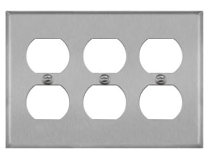 Enerlites 7723 Duplex Receptacle 3-Gang Metal Wall Plate, Silver Finish
