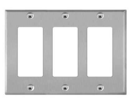 Enerlites 7733 Decorator/GFCI Three-Gang Metal Wall Plate, Silver Finish