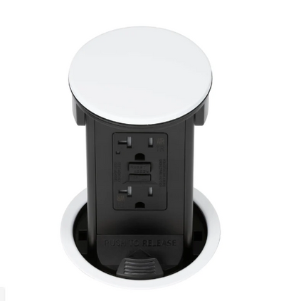 Lew Electric PUR20GD-WT Round Kitchen Pop Up Outlet, GFCI, White