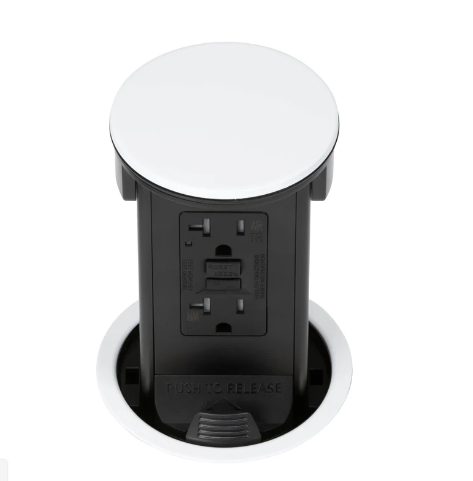 Lew Electric PUR20GD-WT Round Kitchen Pop Up Outlet, GFCI, White