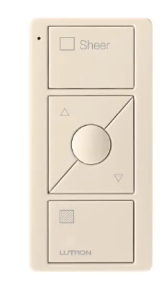 Lutron PJ2-3BRL-GLA-S04 Original 3-Button Pico Smart Remote with Raise/Lower and Preset, Shade Icons and Text ("Sheer"), Light Almond
