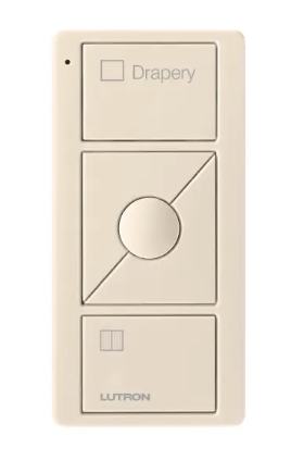 Lutron PJ2-3BRL-GLA-S07 Original 3-Button Pico Smart Remote with Raise/Lower and Preset, Shade Icons and Text ("Drapery"), Light Almond