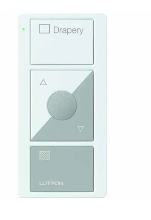 Lutron PJ2-3BRL-GWG-S07 Original 3-Button Pico Smart Remote with Raise/Lower and Preset, Shade Icons and Text ("Drapery"), White/Gray