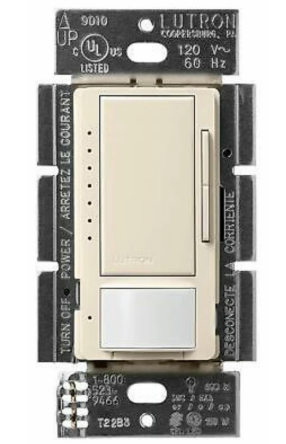 Lutron MS-B102-V-LA Maestro Dual Technology Ultrasonic and Passive Infrared Vacancy Sensor Switch for Single Circuit, Neutral Wire Required, Light Almond Finish