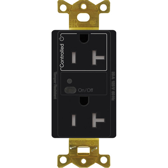 Lutron CAR2S-20-STR-BL Vive RF Wireless Receptacle, 20 Amp Split Half-Switching Duplex, Decorator-Style Outlet, Gloss, Black