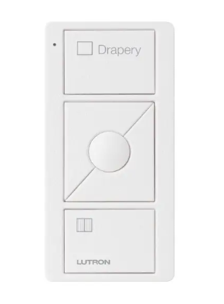 Lutron PJ2-3BRL-TSW-S07 Original 3-Button Pico Smart Remote with Raise/Lower and Preset, Shade Icons and Text ("Drapery"), Snow Finish