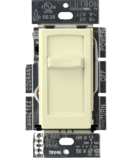 Lutron CTCL-150-AL Skylark Contour Slide-to-Off LED+ Dimmer Switch, 150W LED or 600W Inc/Hal, 1 Pole Only, 120V, Almond Finish