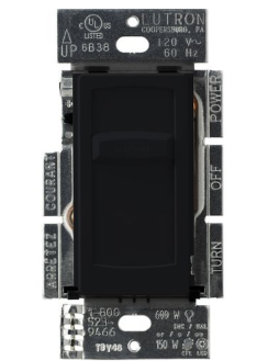 Lutron CTCL-150-BL Skylark Contour Slide-to-Off LED+ Dimmer Switch, 150W LED or 600W Inc/Hal, 1 Pole Only, 120V, Black Finish
