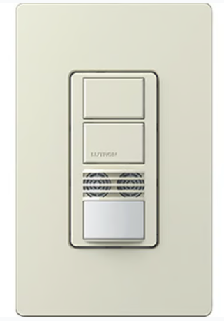 Lutron WMS-B202-LA Maestro Dual Circuit Dual-Tech Motion Sensor Switch, TAA Compliant, 6A, 120-277V, 1 Pole/3-Way, Neutral Required, Light Almond Finish