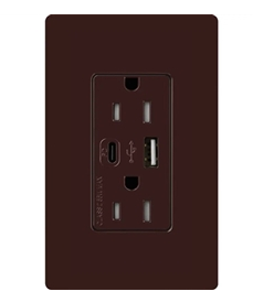 Lutron LTR-15-ACTR-BR New Architectural 15A Tamper Resistant Duplex Dual Type A and C USB Receptacle, Wallplate Not Included, Brown Finish