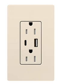 Lutron LTR-15-ACTR-LA New Architectural 15A Tamper Resistant Duplex Dual Type A and C USB Receptacle, Wallplate Not Included, Light Almond