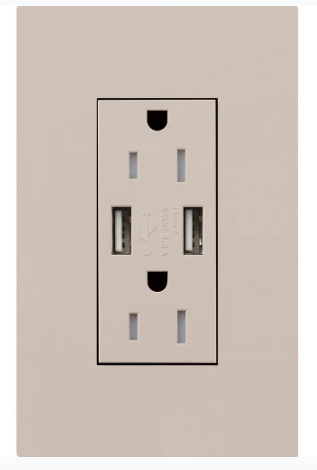 Lutron LTR-15-ACTR-TP New Architectural 15A Tamper Resistant Duplex Dual Type A and C USB Receptacle, Wallplate Not Included, Taupe