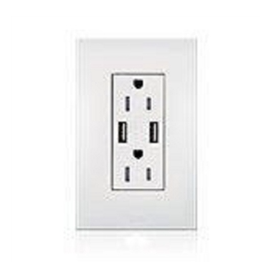 Lutron LTR-15-ACTR-CWH New Architectural 15A Tamper Resistant Duplex Dual Type A and C USB Receptacle, Wallplate Not Included, Clear White Glass