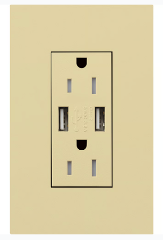 Lutron LTR-F15-ACTR-IV New Architectural Series 15-Amp Tamper Resistant Electrical Receptacle, Type-A/Type-C USB, Ivory Finish