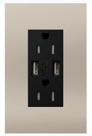Lutron LTR-F15-ACTR-BN New Architectural Series 15-Amp Tamper Resistant Electrical Receptacle, Type-A/Type-C USB, Bright Nickel Finish