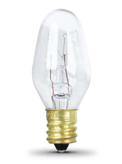 Feit Electric 7C7-130 Clear C7 Incandescent E12 Base Night Light Replacement Bulb, Color Temperature 2700K, Wattage 7W, Voltage 130V