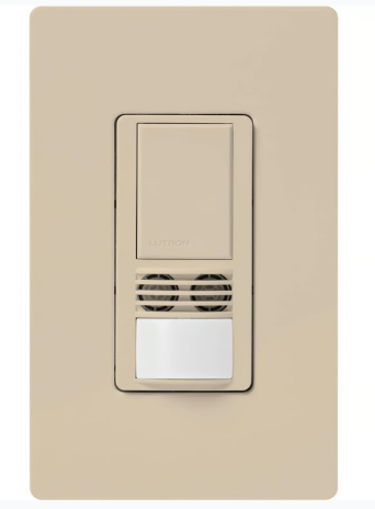 Lutron MS-B102-V-TP Maestro Dual Technology Ultrasonic and Passive Infrared Vacancy Sensor Switch for Single Circuit, Neutral Wire Required, Taupe Finish