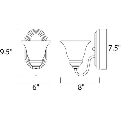 Maxim Lighting 8011FTSN Essentials Wall Sconce Dimensions Diagram - 9.5 inch Height, 6 inch Width, 8 inch Depth