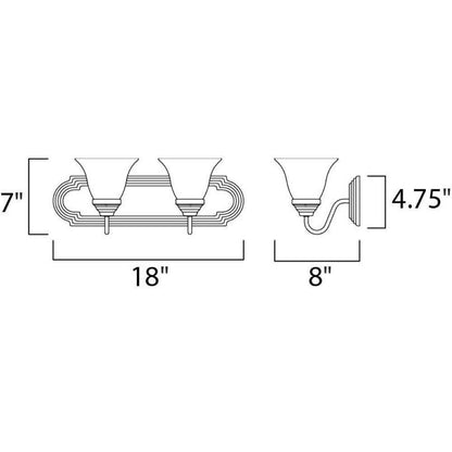 Maxim Lighting 8012FTOI Essentials 2 Light Bath Vanity Wall Light Dimensions Diagram