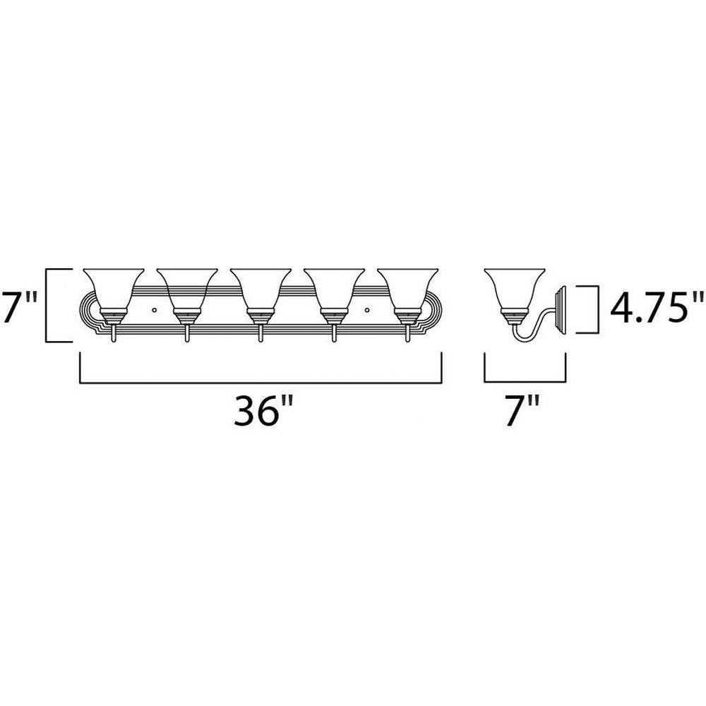 Maxim Lighting 8015MROI Essentials 5 Light 36 inch Oil Rubbed Bronze Bath Vanity Wall Light Dimensions Diagram